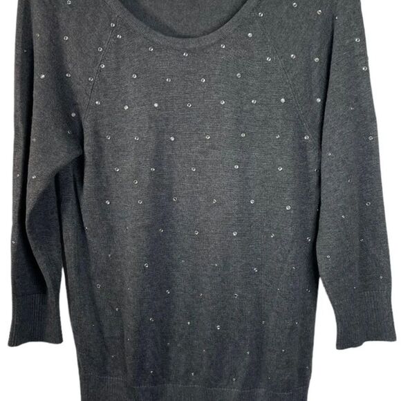 White House Black Market XS Soft Sweater: 3/4 sleeves and rhinestones on front - Picture 6 of 7